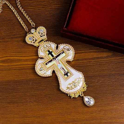 White Pearl Cross Pendant Gold Plated Crystal Crucifix Necklace