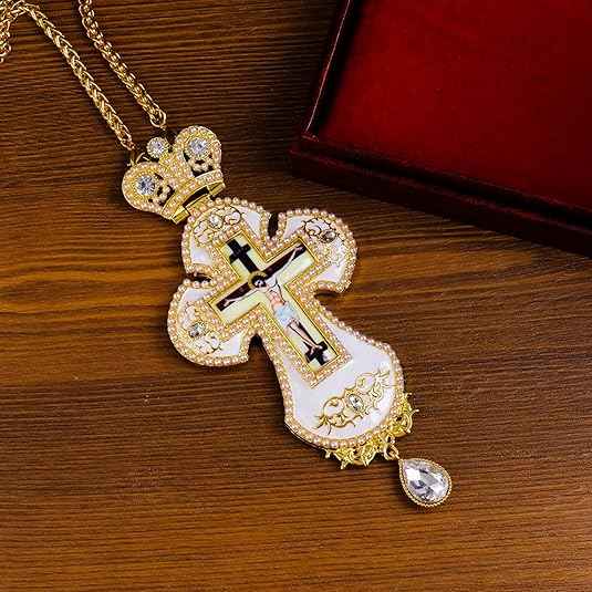 White Pearl Cross Pendant Gold Plated Crystal Crucifix Necklace