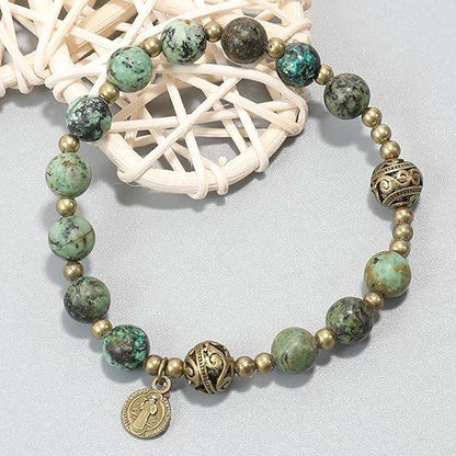 St. Benedict Africa Jasper Stone Beads Wrist Bracelet Rosary with Metal Separators - Nazareth Store