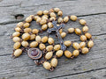 Olive Wood Beads Rosary Necklace Catholic Holy Mary Medal Bronze Cross Nazareth Store