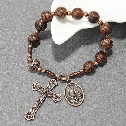 St. Joseph Wood Beads One Decade Car Mirror Beads Rosary with Jesus Cross - Nazareth Store