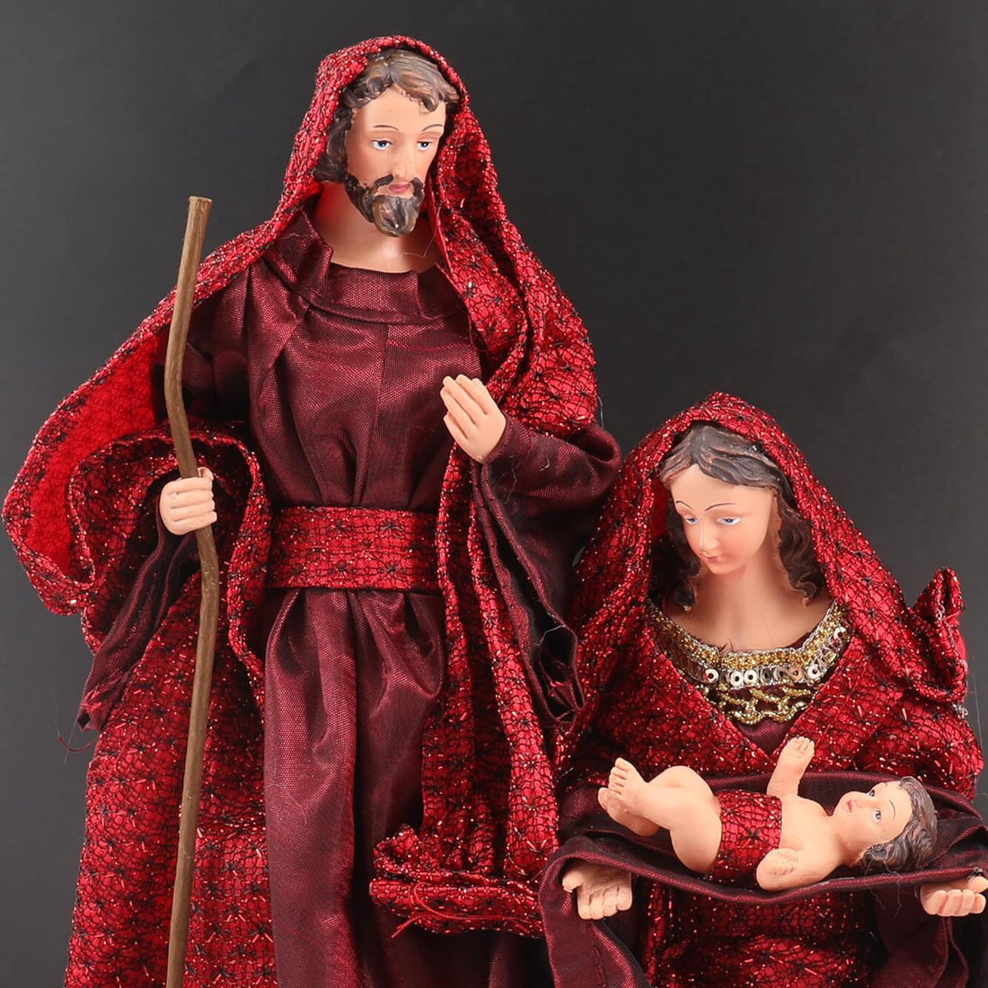 Nativity Christmas Set Red Fabric Clothes Holy Family 11.8" Figurine Nazareth Store