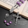 Purple Pearl Beads Rosary Metal Mystery Roses with Hematite Stone Rosary Necklace Nazareth Store