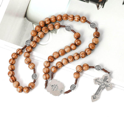 St Michael Sacred Wood Beads Rosary Solid Wooden Prayer Chaplet with Silver Pardon Crucifix - Nazareth Store