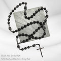 Black Tiger Eye & Lava Stone 9mm Beads Rosary Necklace with Black Alloy Cross Nazareth Store