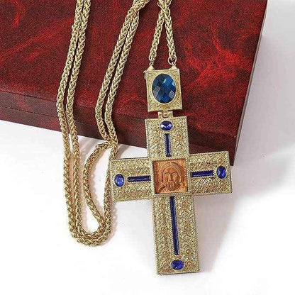 Blue Crystallized Stones Pectoral Cross Clergy Pendant