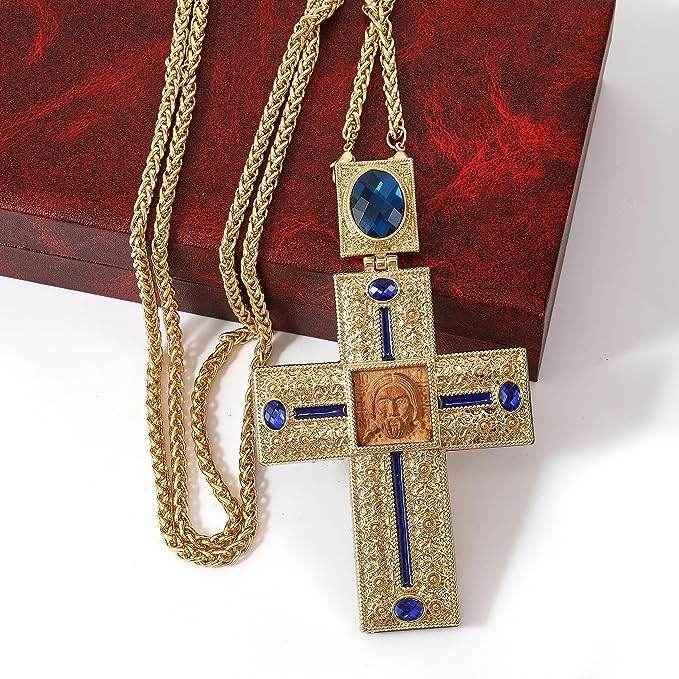 Blue Crystallized Stones Pectoral Cross Clergy Pendant
