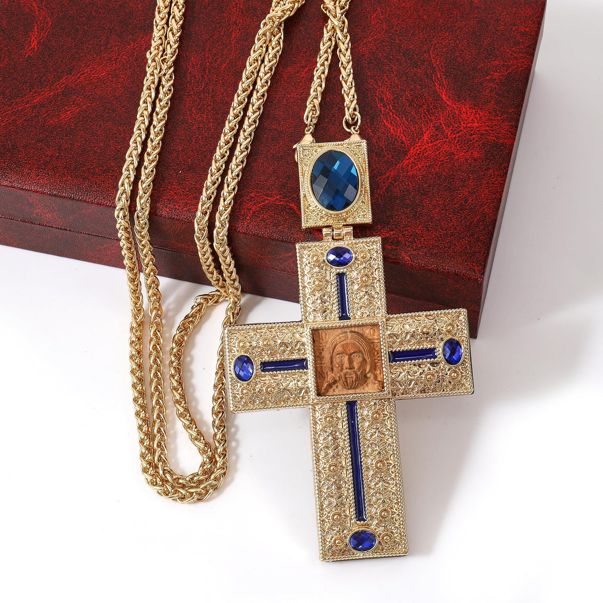 Blue Crystallized Stones Pectoral Cross Clergy Pendant - Nazareth Store