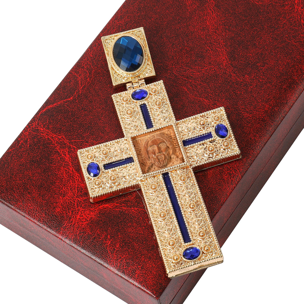 Blue Crystallized Stones Pectoral Cross Clergy Pendant - Nazareth Store