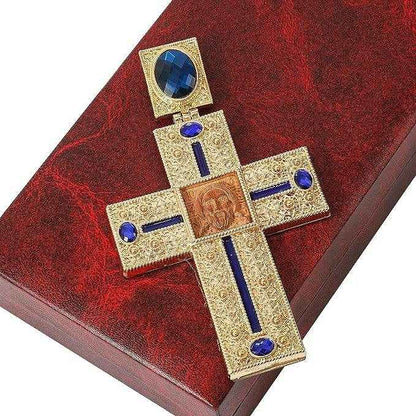Blue Crystallized Stones Pectoral Cross Clergy Pendant - Nazareth Store
