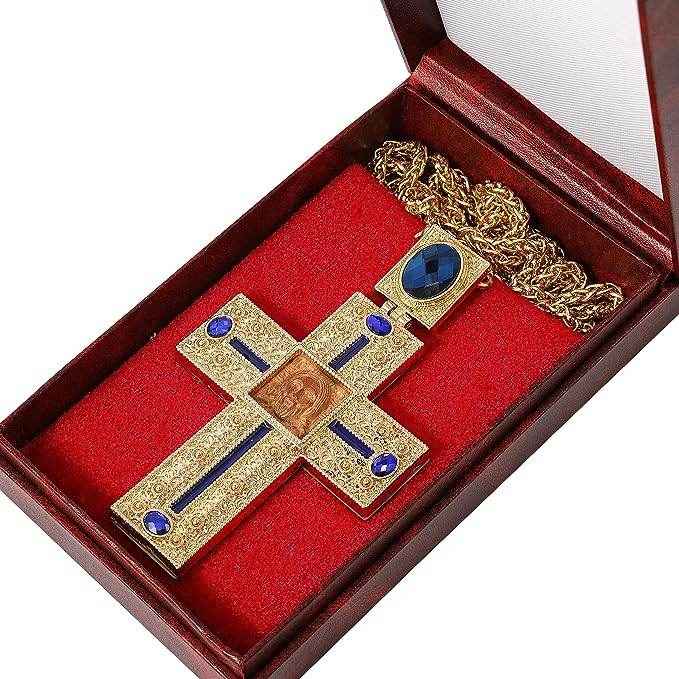 Blue Crystallized Stones Pectoral Cross Clergy Pendant