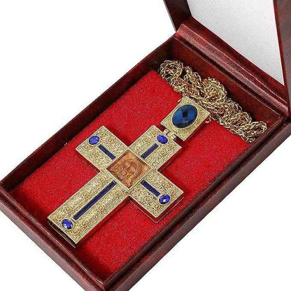 Blue Crystallized Stones Pectoral Cross Clergy Pendant - Nazareth Store