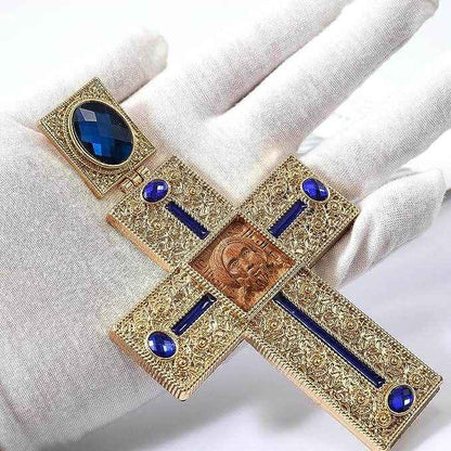 Blue Crystallized Stones Pectoral Cross Clergy Pendant