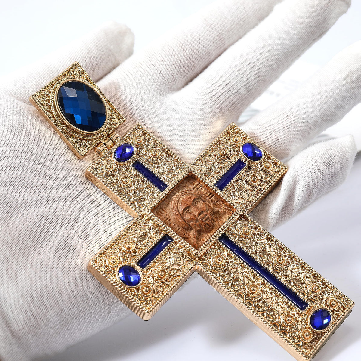 Blue Crystallized Stones Pectoral Cross Clergy Pendant - Nazareth Store