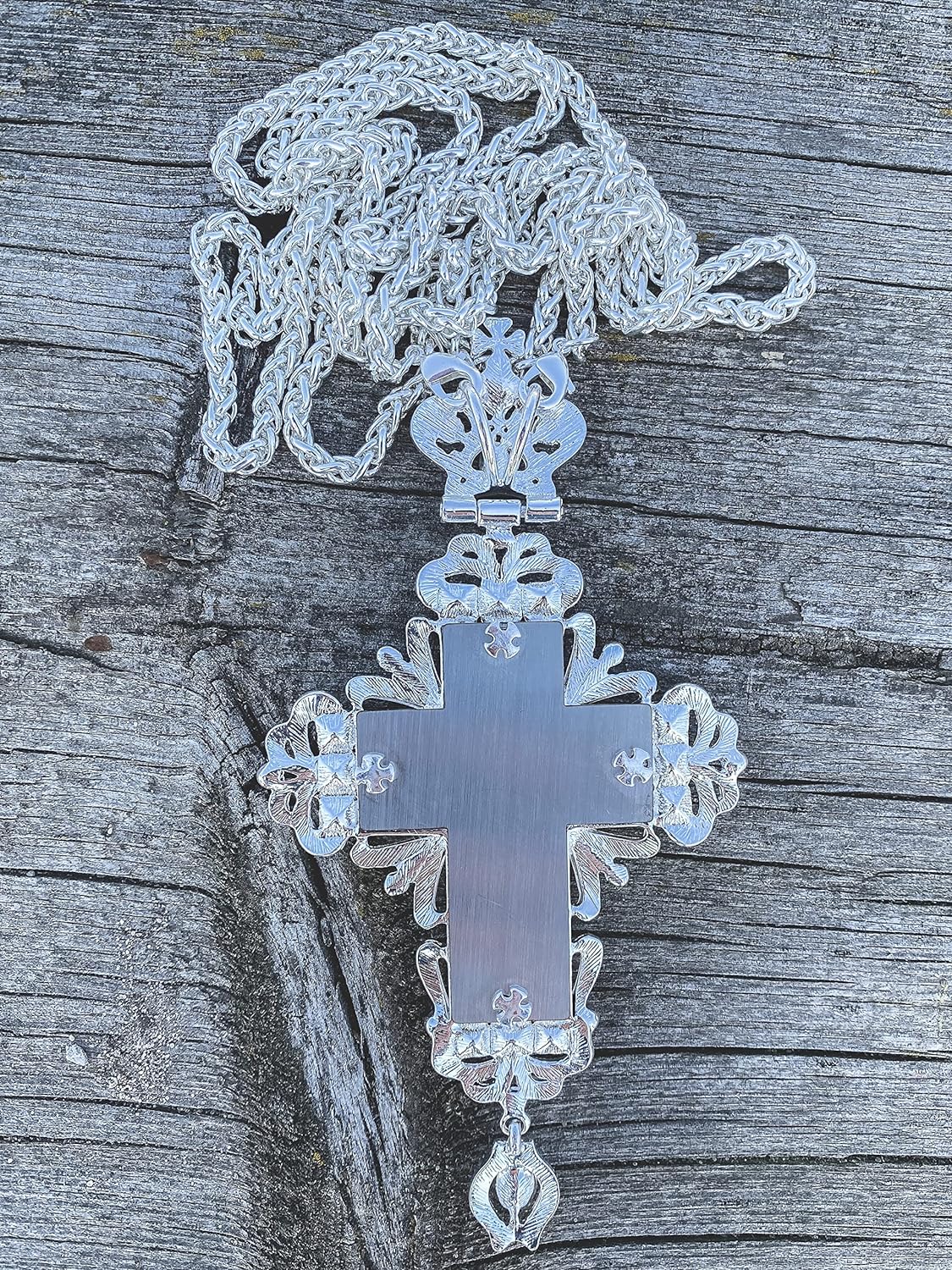 Pectoral Clergy Cross Jesus Turqouise Crystallized Pendant with Pearls & Long Chain 23 Nazareth Store