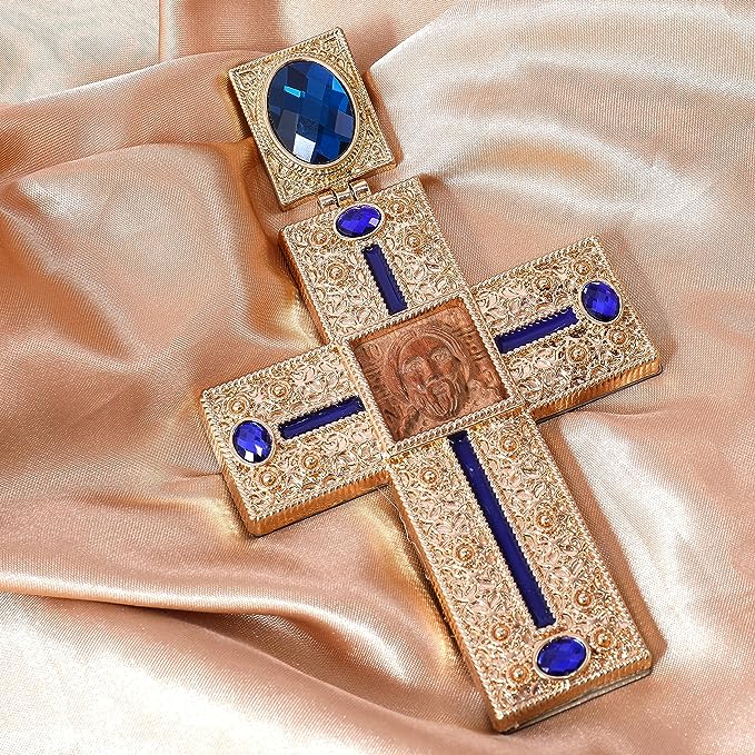 Blue Crystallized Stones Pectoral Cross Clergy Pendant Nazareth Store