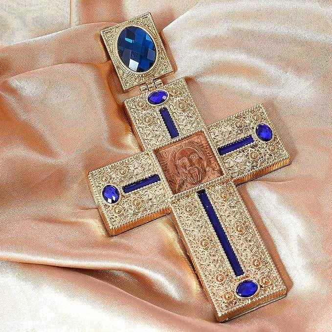 Blue Crystallized Stones Pectoral Cross Clergy Pendant