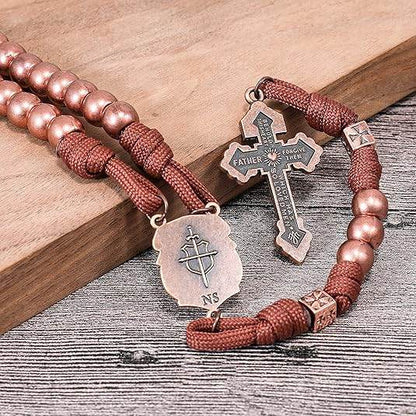 Strong Corded Antique Copper Beads Paracord Rugged Rosary Necklace with St.Michael Medal and Pardon Crucifix - Nazareth Store