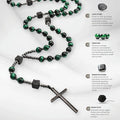Green Tiger Eye & Lava Stone 9mm Beads Rosary Necklace with Black Alloy Cross Nazareth Store