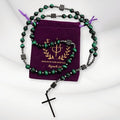 Green Tiger Eye & Lava Stone 9mm Beads Rosary Necklace with Black Alloy Cross Nazareth Store