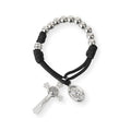 Silver Beads Black Paracord Pocket Car Rosary St. Joseph Medal & St. Benedict Cross Nazareth Store