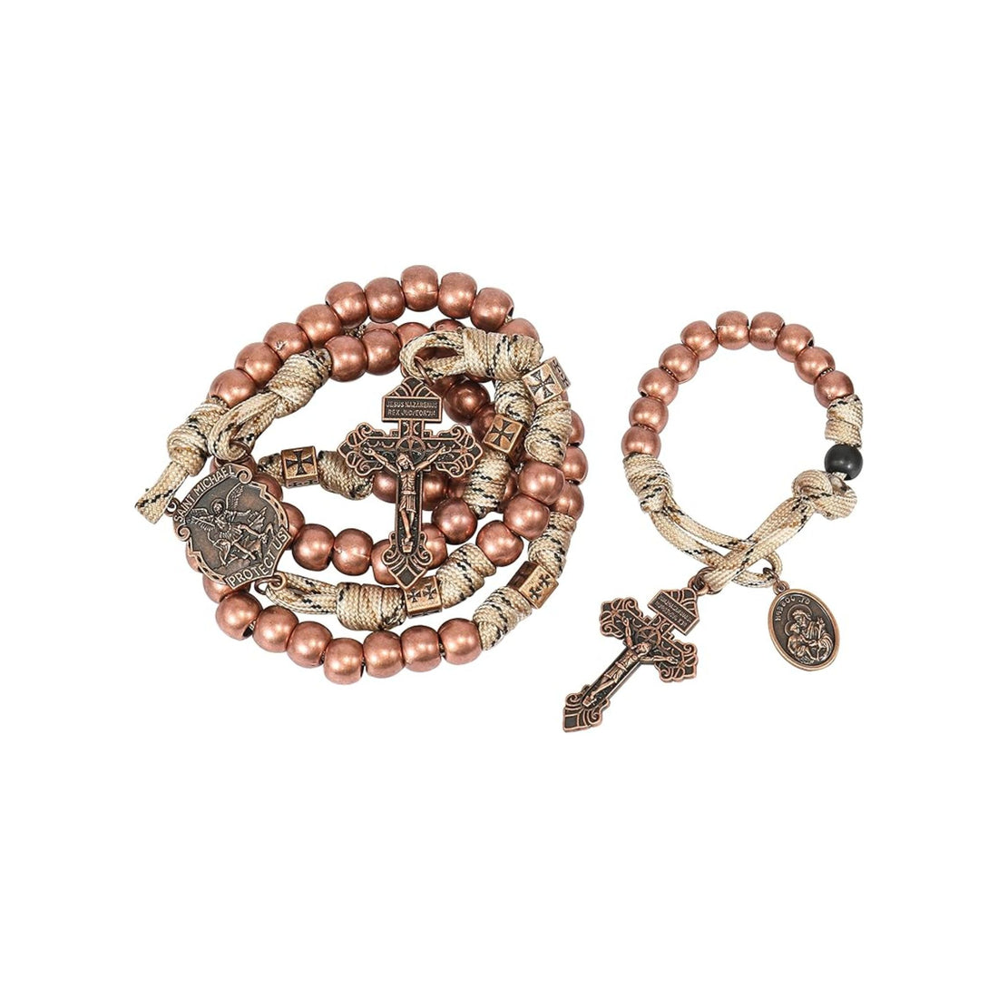 Set Antique Copper Alloy Beads Rugged Rosary Necklace with One Decade Rosary 22" Nazareth Store