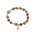 Tiger Eye Stone Beads Rosary Bracelet with Metal Separators and Catholic Miraculous Medal Nazareth Store