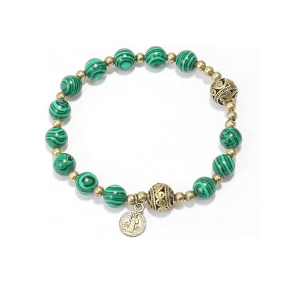 St. Benedict Malachite Stone Beads Rosary Bracelet with Metal Separators and Catholic Medal - Nazareth Store