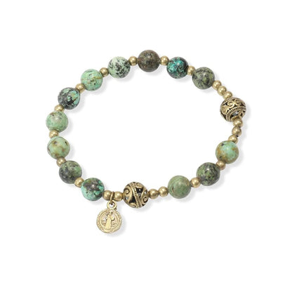 St. Benedict Africa Jasper Stone Beads Wrist Bracelet Rosary with Metal Separators - Nazareth Store