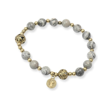 St. Benedict Map Stone Beads Durable and Elegant Wrist Bracelet Rosary with Metal Separators and Catholic Medal - Nazareth Store
