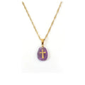 Natural Purple Amethyst Crystal Stone Cross Pendant, 18K Gold, Catholic Jewelry for Women & Men Nazareth Store