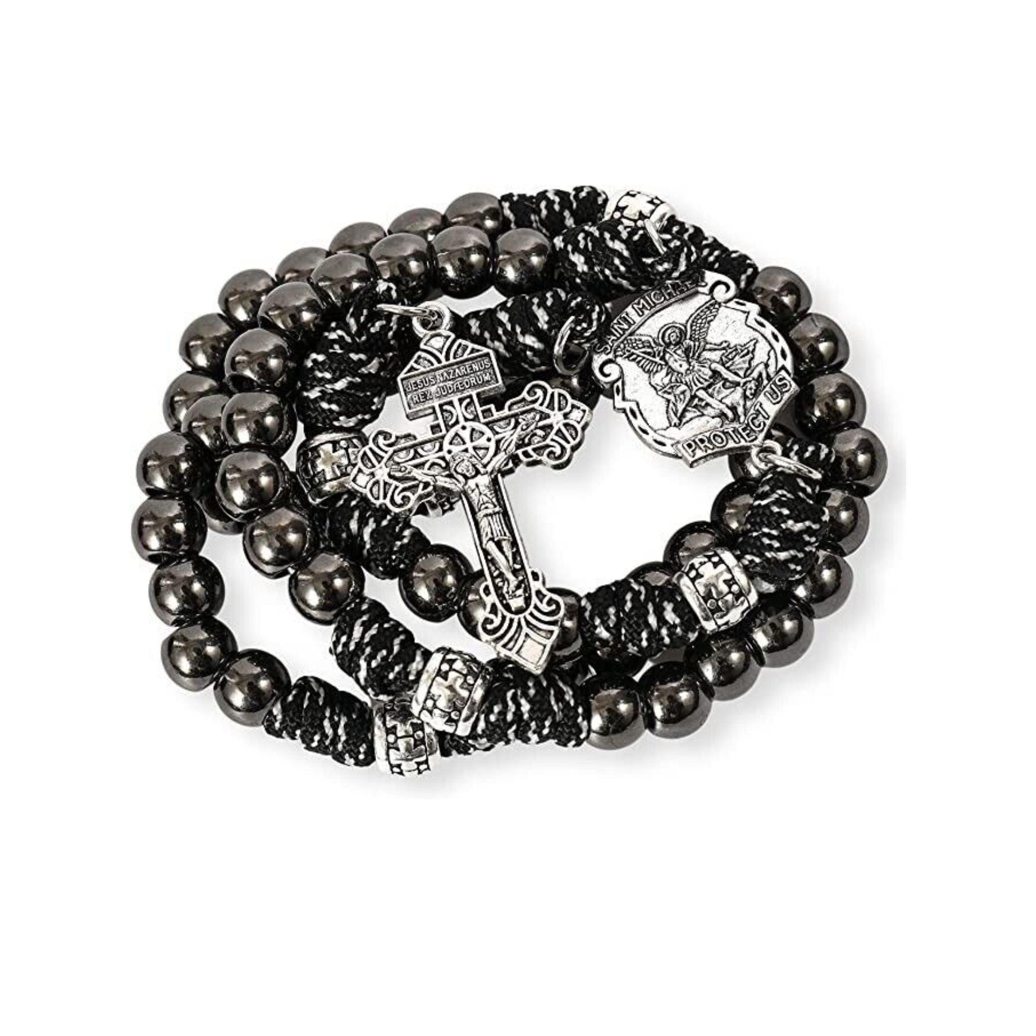 Michael Paracord Rosary Beads Gun Black Metal Beaded Necklace for Men 20