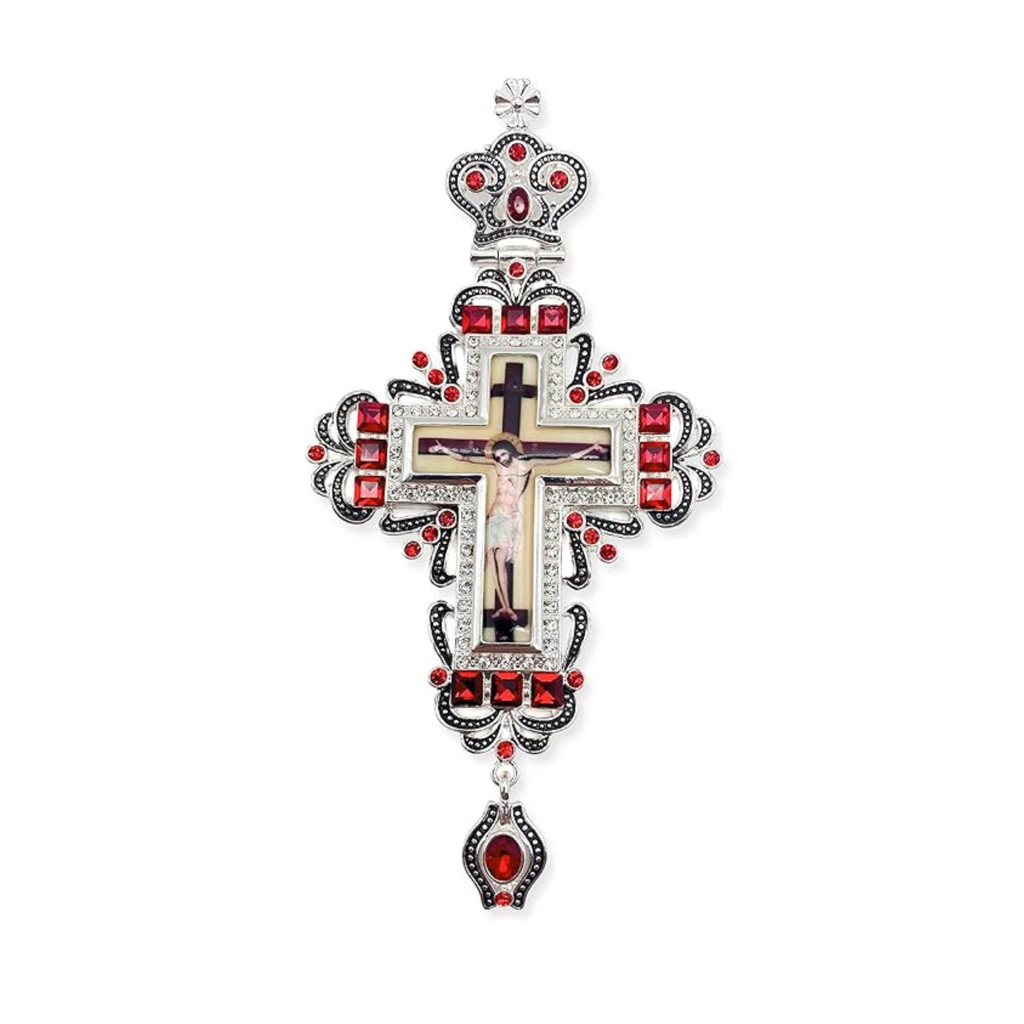 Red Crystal Pectoral Cross Pendant Clergy Necklace Jesus Christ for Priest & Bishop - Nazareth Store