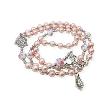 Pink Pearl Rosary Beads Miraculous Medal & Cross Crucifix Nazareth Store