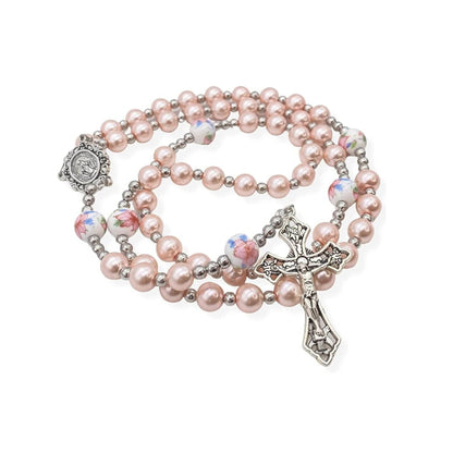 Pink Pearl Rosary Beads Miraculous Medal & Cross Crucifix - Nazareth Store