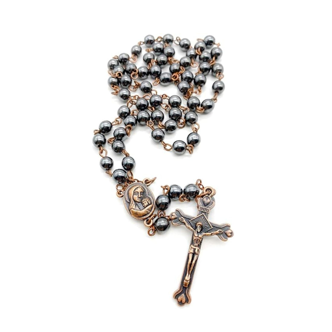 Black Hematite Rosary Stone Beads Handmade Chaplet Holy Soil Medal & Cross Nazareth Store