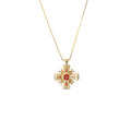 Red Enamel Jerusalem Crusader Cross Pendant Silver 925 Yellow Gold 18k Plated Rhinestones1.3