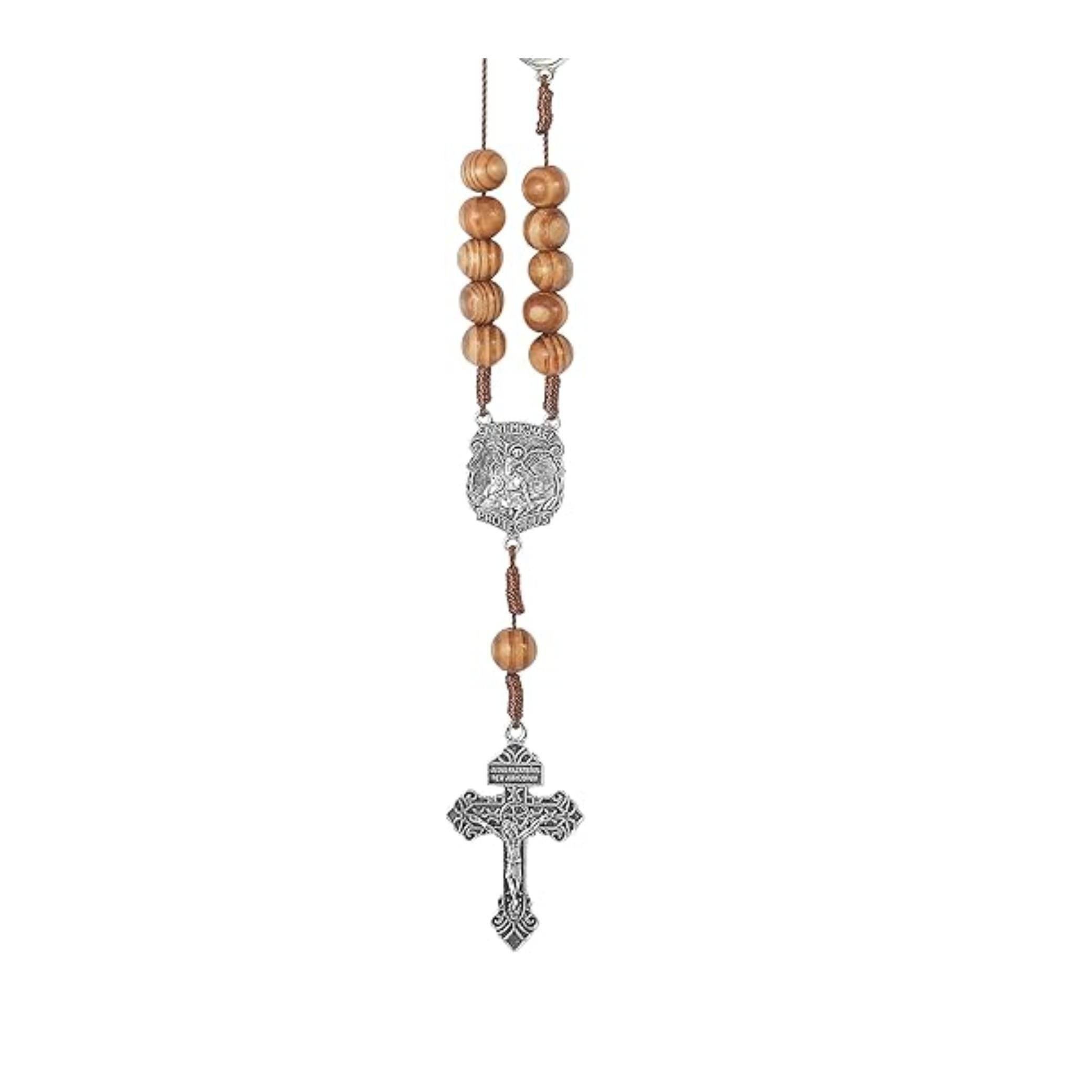 St. Michael Car Rearview Mirror Rosary One Decade Protection Wood Beads - Nazareth Store