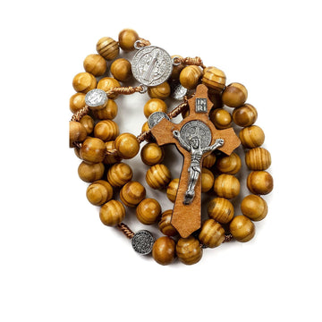 Saint Benedict Olive Wood Rosary Necklace Nazareth Store