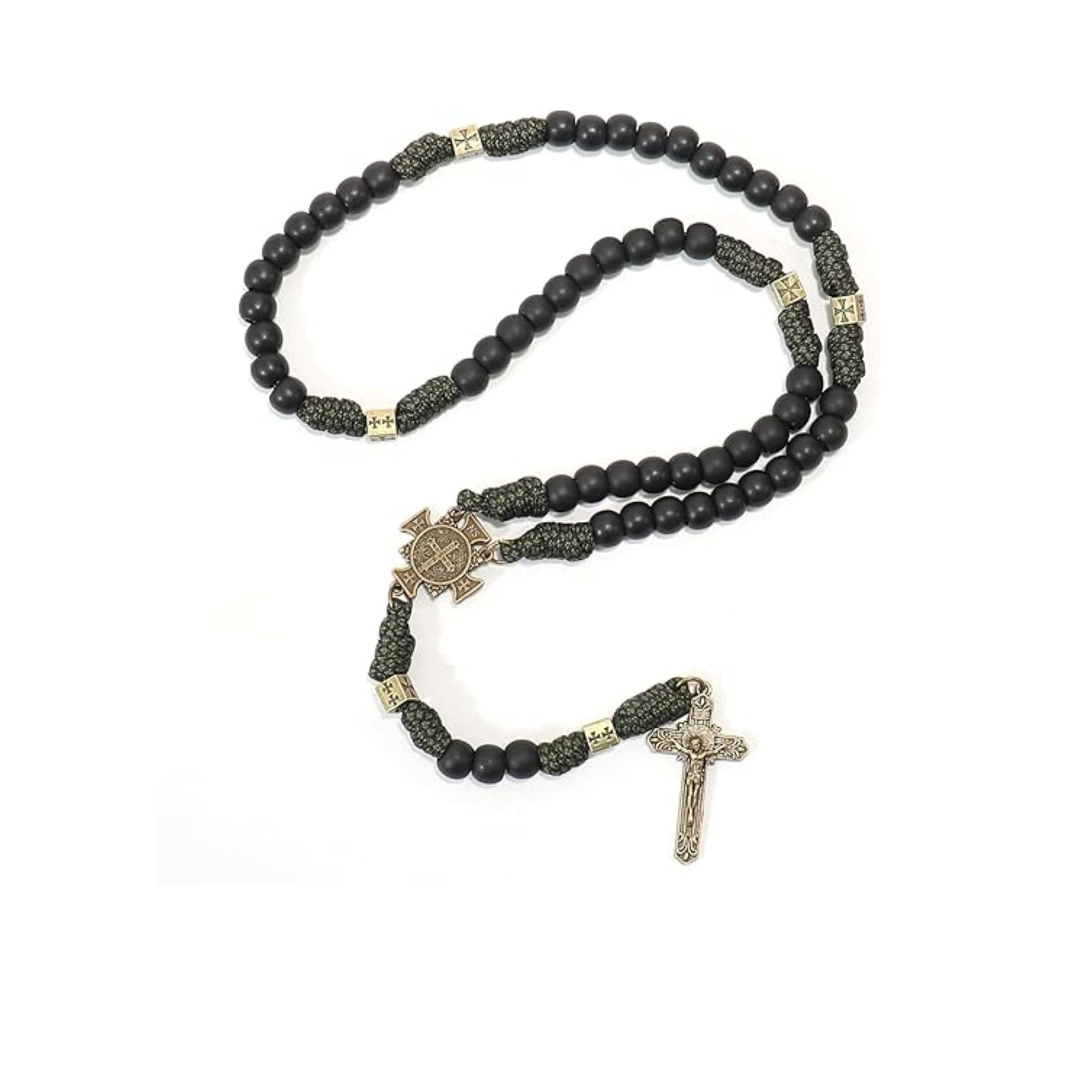 Antique Bronze Black Matte Prayer Beads Paracord Rosary Necklace Nazareth Store