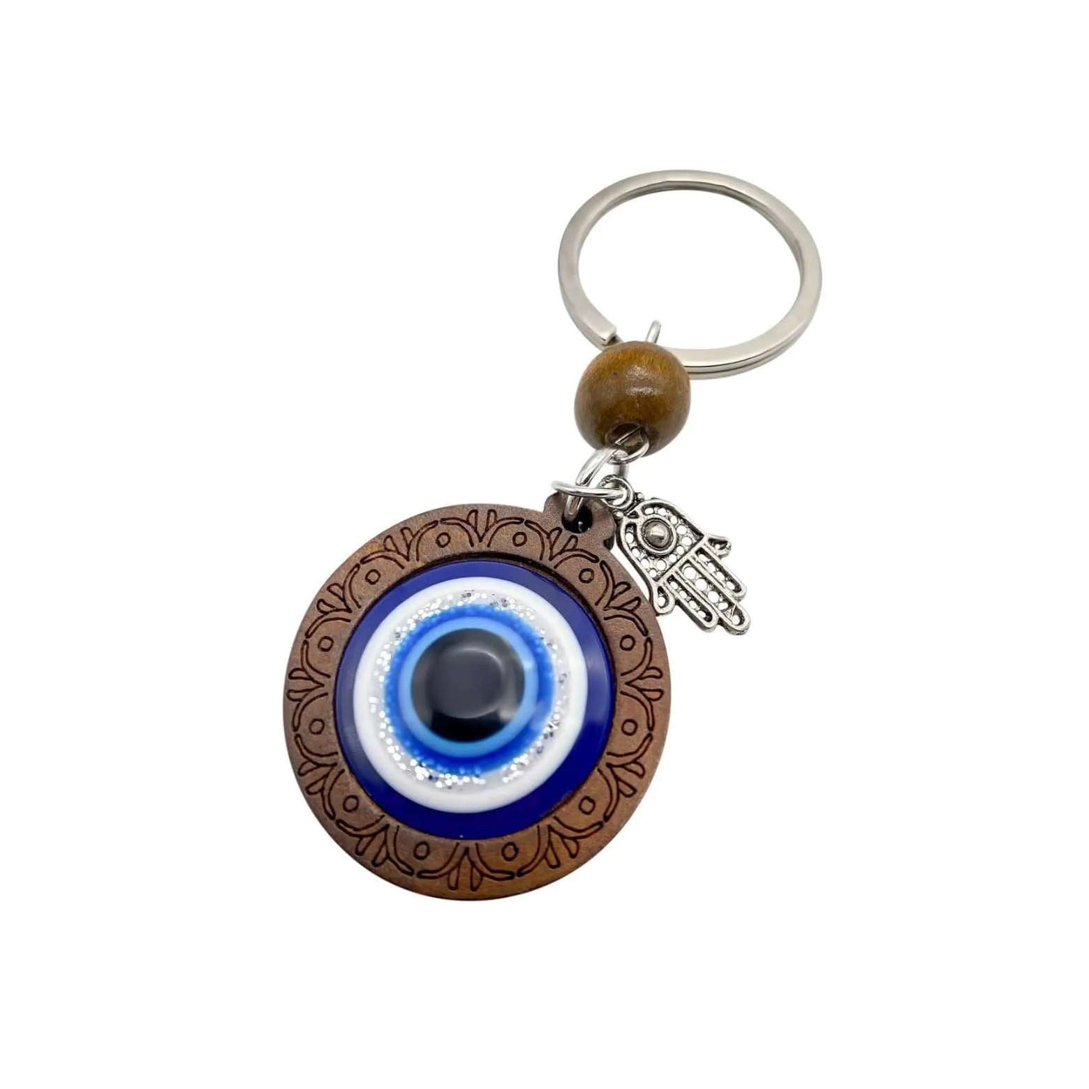 Evil Eye Keychain Wooden Amulet Metal Hamsa Hand Fatima Protection Charm Nazareth Store