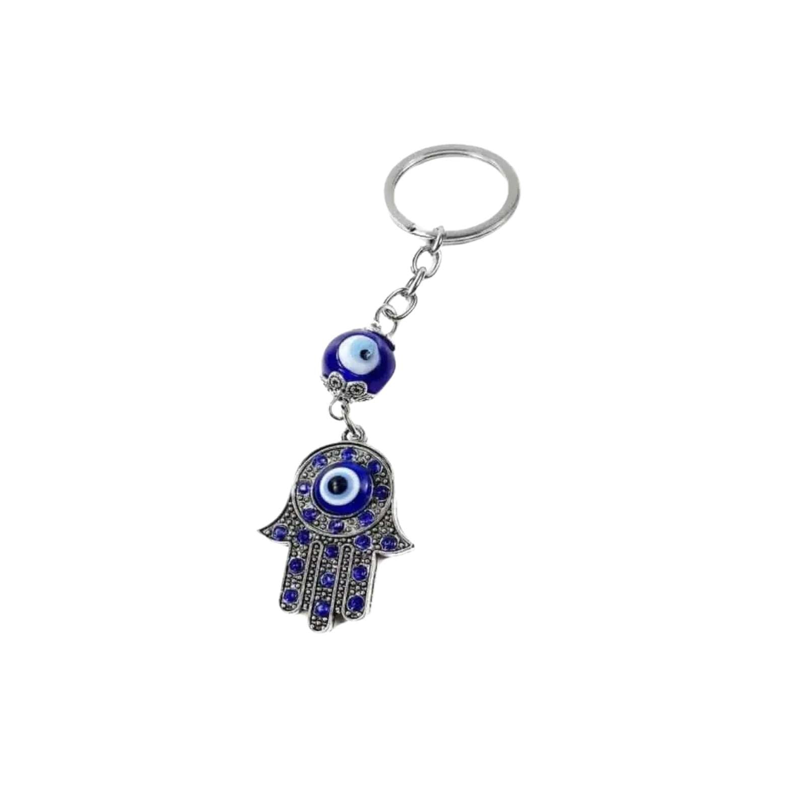 Evil Eye Silver Hamsa Keychain Hand Fatima Protection Charm Nazareth Store