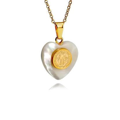 St. Benedict 18K Gold Plated Mother of Pearl Pendant Necklace - Nazareth Store