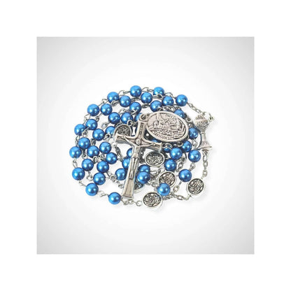8mm Blue Pearl Communion Beads Rosary with St. Michael Medal - Nazareth Store