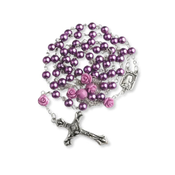 Purple Pearl Rosary Catholic Necklace Our Rose Lourdes Medal Nazareth Store