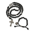 Black Agate Rosary Beads Paracord Set St. Michael Necklace & St. Benedict 22