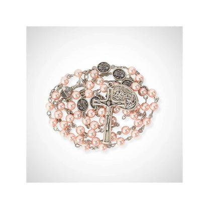8mm Pink Pearl Communion Beads Rosary with St. Michael Medal - Nazareth Store