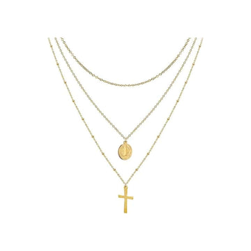 14K Gold Plated Layered 18" Cross Necklace with Saint Benedict Medal Nazareth Store