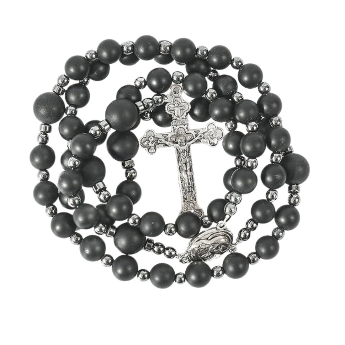 Black Matte Agate Beads Hematite Rosary Necklace Jerusalem Holy Soil & Cross Nazareth Store