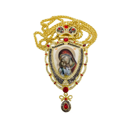 Red Crystals Pectoral Cross Pendant with Holy Mary & Baby Jesus - Nazareth Store